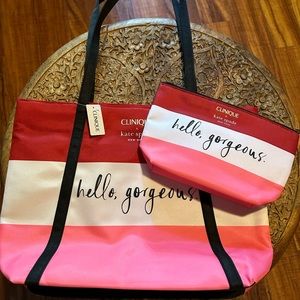 Brand new Clinique + Kate Spade tote & makeup bag set